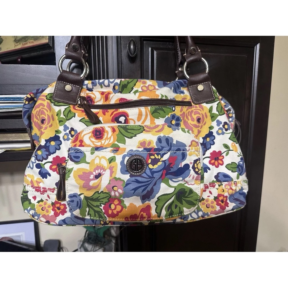 Giani Bernini Red and Blue Shoulder Bag with Vibrant Floral Design